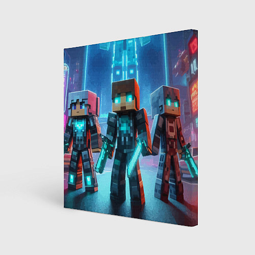 Картина квадратная Minecraft - ai art neon glow / 3D-принт – фото 1