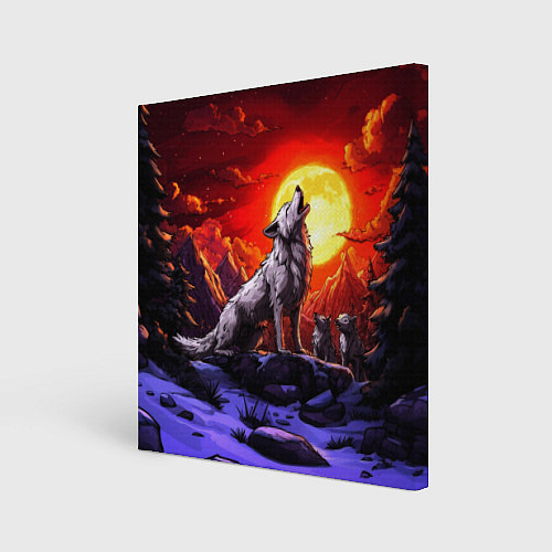 Картина квадратная Белый волк воет на луну / 3D-принт – фото 1
