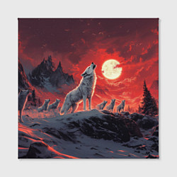 Холст квадратный Волк воет на красную луну, цвет: 3D-принт — фото 2