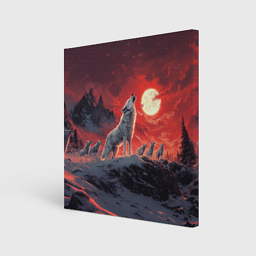 Картина квадратная Волк воет на красную луну / 3D-принт – фото 1