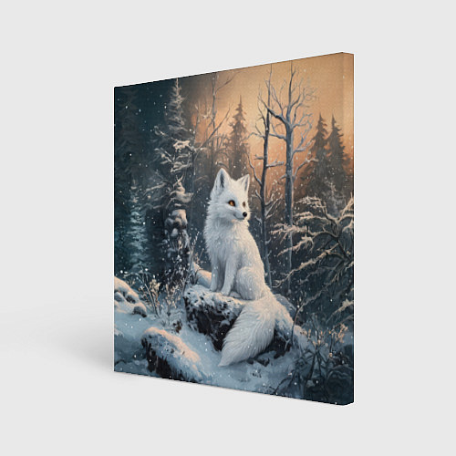Картина квадратная Белый лисенок в зимнем лесу / 3D-принт – фото 1