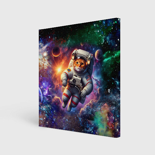 Картина квадратная Котик бравый космонавт - неон / 3D-принт – фото 1