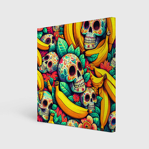 Картина квадратная Паттерн из черепов и бананов - нейроарт / 3D-принт – фото 1