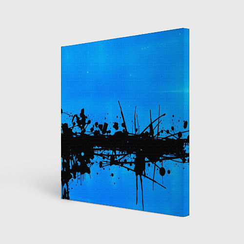 Картина квадратная Черные брызги краски на синем / 3D-принт – фото 1