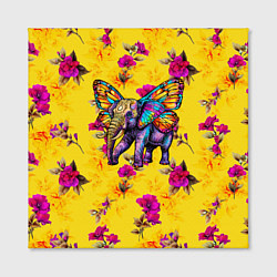 Холст квадратный Слон с крыльями бабочки на цветочном фоне, цвет: 3D-принт — фото 2