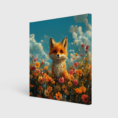Картина квадратная Лисица в цветочном поле / 3D-принт – фото 1