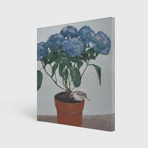 Картина квадратная Спящий воробушек на гортензии / 3D-принт – фото 1