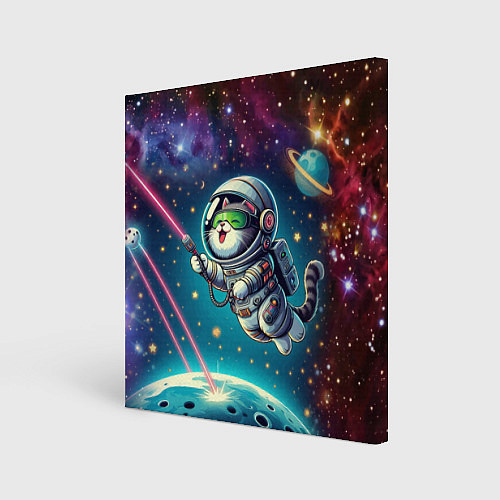 Картина квадратная Котик в космосе с лазерным пистолетом / 3D-принт – фото 1