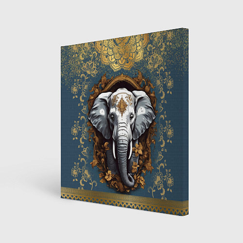 Картина квадратная Слон лотос и золотая мандала / 3D-принт – фото 1
