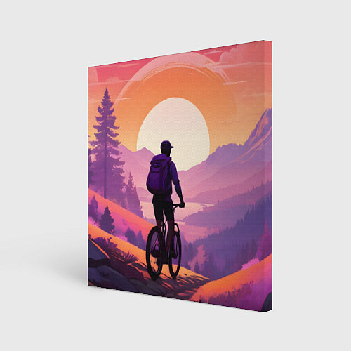 Картина квадратная Велосипедист в малиновом закате / 3D-принт – фото 1