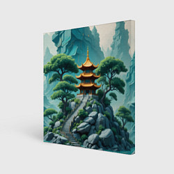 Холст квадратный Буддийский храм в горах, цвет: 3D-принт
