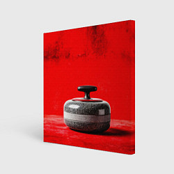 Холст квадратный Камень для кёрлинга на красном, цвет: 3D-принт