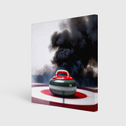 Холст квадратный Камень для кёрлинга в черном дыму, цвет: 3D-принт