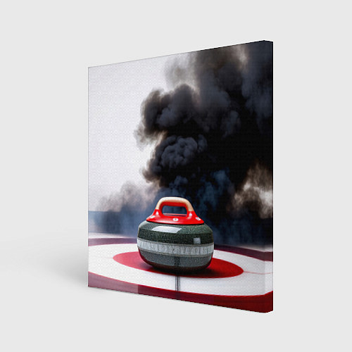 Картина квадратная Камень для кёрлинга в черном дыму / 3D-принт – фото 1