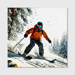 Холст квадратный Лыжник зимой в лесу, цвет: 3D-принт — фото 2