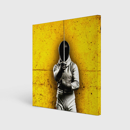 Картина квадратная Фехтовальщик с рапирой на желтом / 3D-принт – фото 1