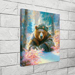 Холст квадратный Русский медведь военный в лесу, цвет: 3D-принт — фото 2
