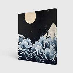 Картина квадратная Японские волны и луна