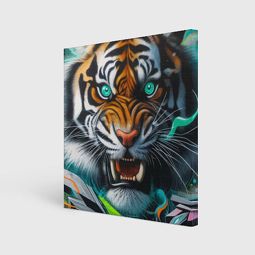 Картина квадратная Морда свирепого тигра - нейроарт / 3D-принт – фото 1