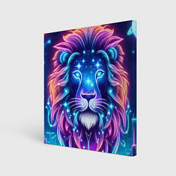 Холст квадратный Космический неоновый лев - нейроарт, цвет: 3D-принт