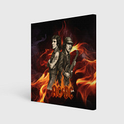 Холст квадратный ACDC на фоне огня, цвет: 3D-принт