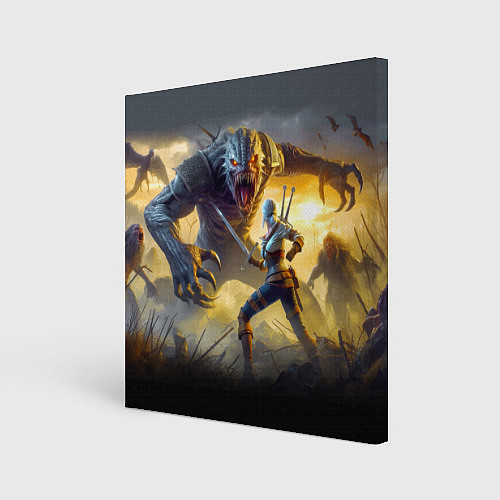 Картина квадратная Ciri vs dark monster - Witcher 4 / 3D-принт – фото 1