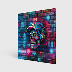 Холст квадратный Кибер чувак череп на фоне граффити - нейроарт, цвет: 3D-принт
