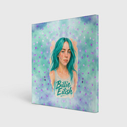 Холст квадратный Билли Айлиш бирюзовые волосы, цвет: 3D-принт