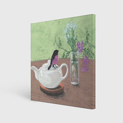 Холст квадратный Птичка на чайнике, цвет: 3D-принт