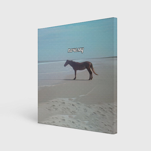 Картина квадратная Лошадь почему мем на берегу / 3D-принт – фото 1