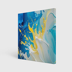 Картина квадратная Масляные краски, брызги, желтые белые синие цвета