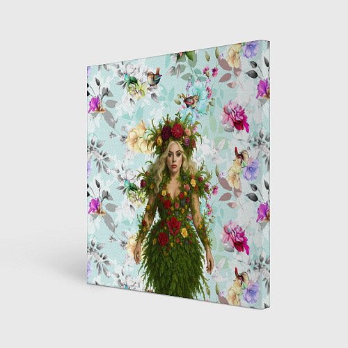 Картина квадратная Леди Гага в платье из листьев и цветов / 3D-принт – фото 1