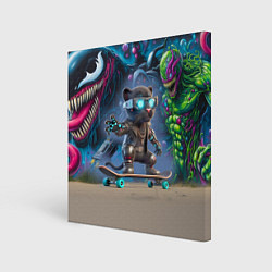 Картина квадратная Пантерёнок крутой скейтбордист на фоне граффити