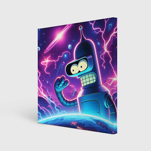 Картина квадратная Bender in neon space - cartoon Futurama / 3D-принт – фото 1