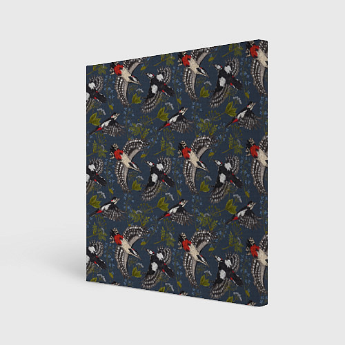 Картина квадратная Дятлы и цветы / 3D-принт – фото 1