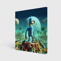 Холст квадратный Роботу-сгибальщику Бендеру по-барабану стая крокод, цвет: 3D-принт