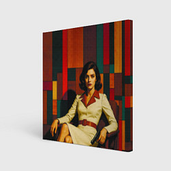 Картина квадратная Девушка с пистолетом в кресле ретро поп-арт 1970-е