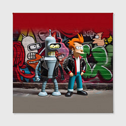 Холст квадратный Bender bending robot and Fry - ai art graffiti, цвет: 3D-принт — фото 2