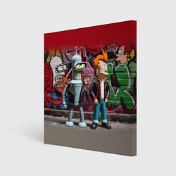 Картина квадратная Bender bending robot and Fry - ai art graffiti