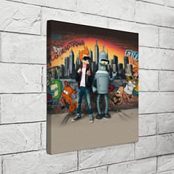 Холст квадратный Фрай и Бендер на фоне стены с граффити, цвет: 3D-принт — фото 2
