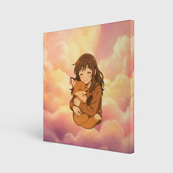 Картина квадратная Девочка обнимает лисичку