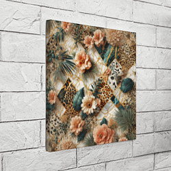 Холст квадратный Цветы на кусках мрамора и леопардовом узоре, цвет: 3D-принт — фото 2