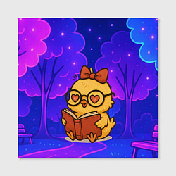 Холст квадратный Цыпленок в очках читает книжку, цвет: 3D-принт — фото 2