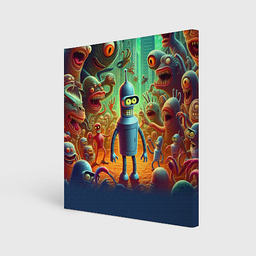 Картина квадратная Робот-сгибальщик Бендер среди чудовищ / 3D-принт – фото 1