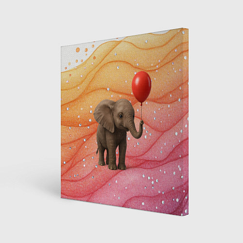 Картина квадратная Слоненок с красным воздушным шариком / 3D-принт – фото 1
