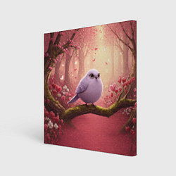 Холст квадратный Сиреневая птица в розовом цветущем лесу, цвет: 3D-принт