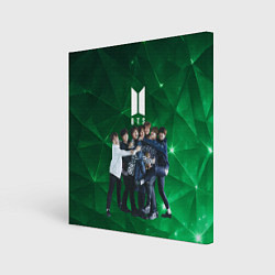 Картина квадратная BTS весь состав зеленый фон