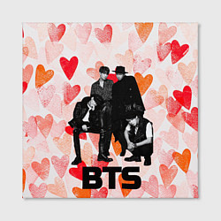 Холст квадратный BTS на фоне сердечек, цвет: 3D-принт — фото 2