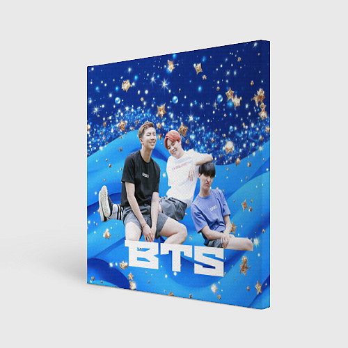 Картина квадратная BTS голубые волные и золотые звезды / 3D-принт – фото 1