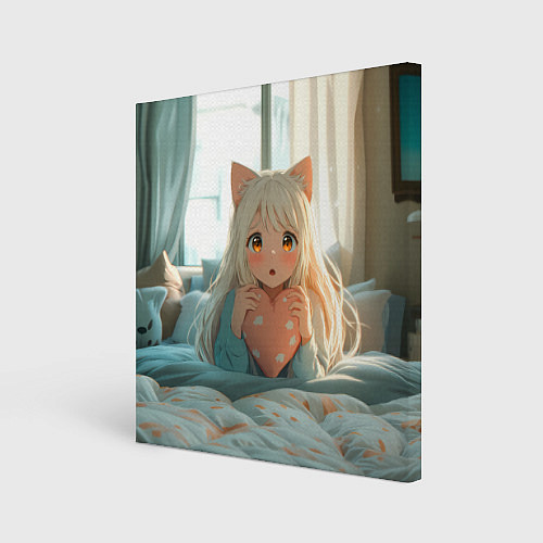 Картина квадратная Аниме девушка в кровати с сердцем / 3D-принт – фото 1
